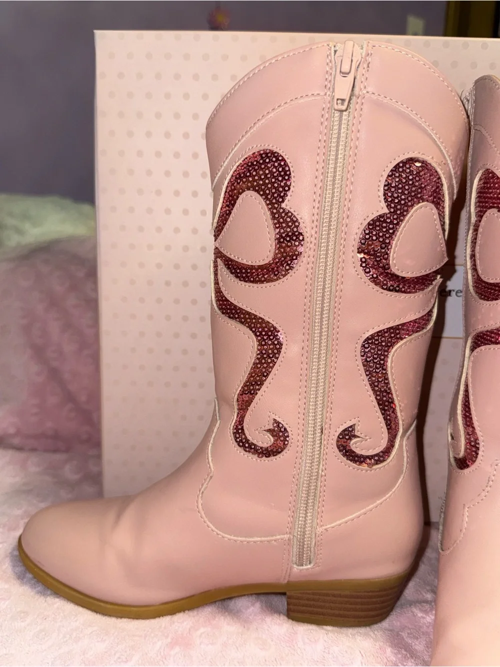 Cupcakes & Cashmere Blush Pink Western Zip Boots with Sequin Swirl Size 2
